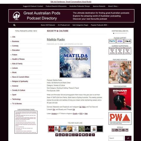 Matilda Radio   
Screenshot of the podcast listing on the Great Australian Pods website