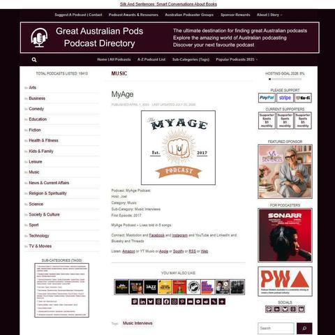 MyAge Podcast   
Screenshot of the podcast listing on the Great Australian Pods website