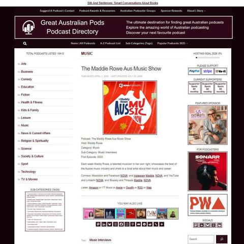 The Maddy Rowe Aus Music Show   
Screenshot of the podcast listing on the Great Australian Pods website