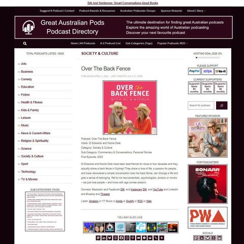 Over The Back Fence   
Screenshot of the podcast listing on the Great Australian Pods website