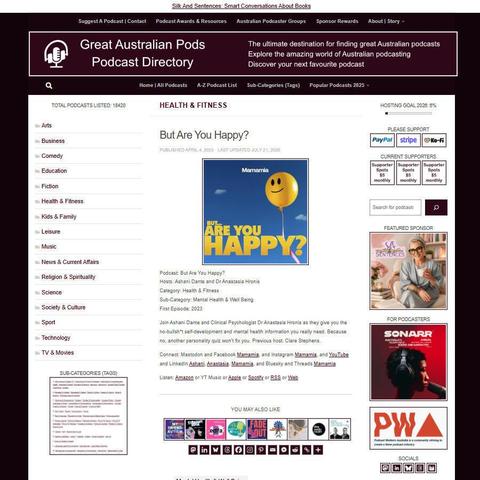 But Are You Happy?   
Screenshot of the podcast listing on the Great Australian Pods website