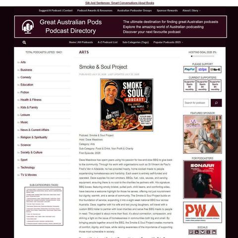 Smoke & Soul Project   
Screenshot of the podcast listing on the Great Australian Pods website