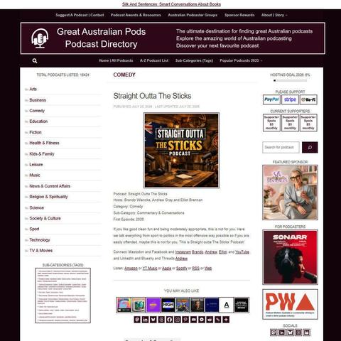 Straight Outta The Sticks   
Screenshot of the podcast listing on the Great Australian Pods website