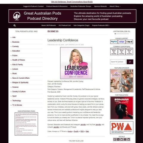 Leadership Confidence With Jennifer Cowley   
Screenshot of the podcast listing on the Great Australian Pods website
