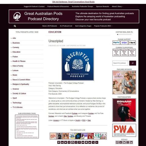 Unscripted - The Nudgee College Podcast   
Screenshot of the podcast listing on the Great Australian Pods website