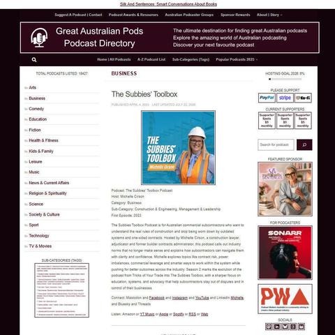The Subbies' Toolbox Podcast   
Screenshot of the podcast listing on the Great Australian Pods website