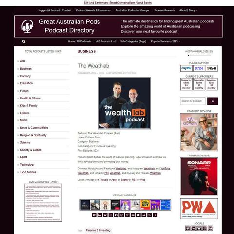 The Wealthlab Podcast (Aust)   
Screenshot of the podcast listing on the Great Australian Pods website