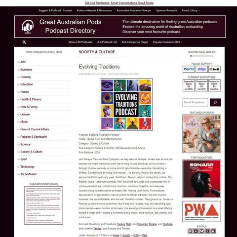 Evolving Traditions Podcast   
Screenshot of the podcast listing on the Great Australian Pods website