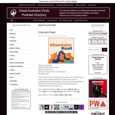 Chemistry Read   
Screenshot of the podcast listing on the Great Australian Pods website