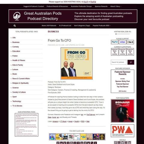 From Go To CFO   
Screenshot of the podcast listing on the Great Australian Pods website