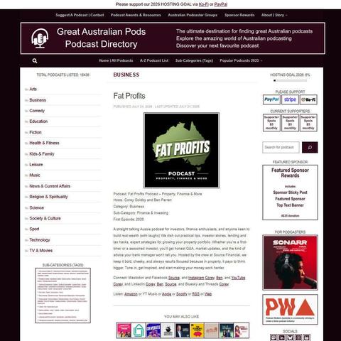 Fat Profits Podcast - Property, Finance & More   
Screenshot of the podcast listing on the Great Australian Pods website