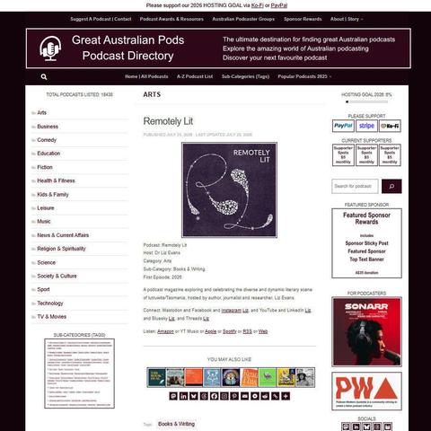Remotely Lit   
Screenshot of the podcast listing on the Great Australian Pods website