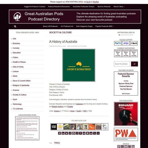 A History of Australia   
Screenshot of the podcast listing on the Great Australian Pods website