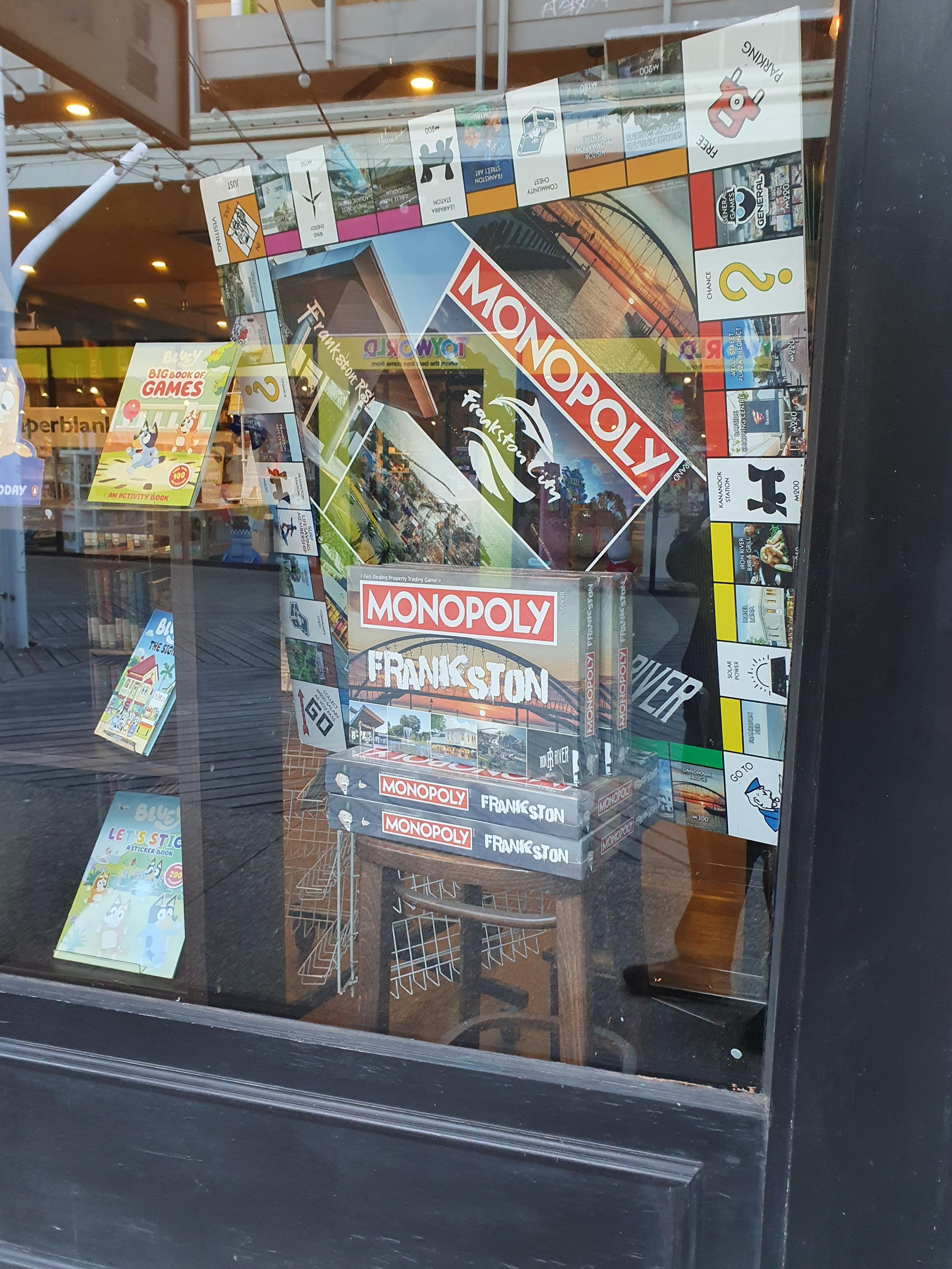 Frankston Monopoly board game in a shop window.