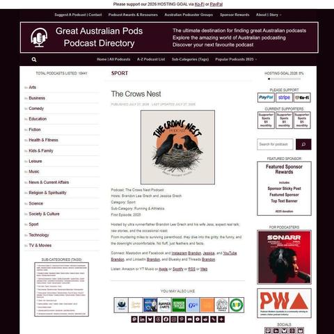 The Crows Nest Podcast   
Screenshot of the podcast listing on the Great Australian Pods website