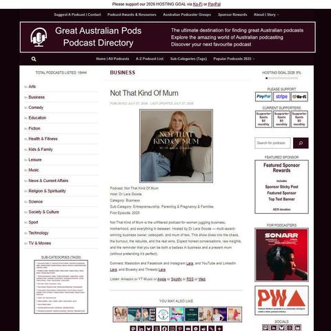 Not That Kind Of Mum   
Screenshot of the podcast listing on the Great Australian Pods website