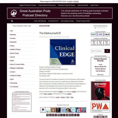 The MelbourneACE's Podcast   
Screenshot of the podcast listing on the Great Australian Pods website