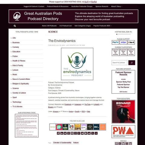 The Envirodynamics Podcast   
Screenshot of the podcast listing on the Great Australian Pods website