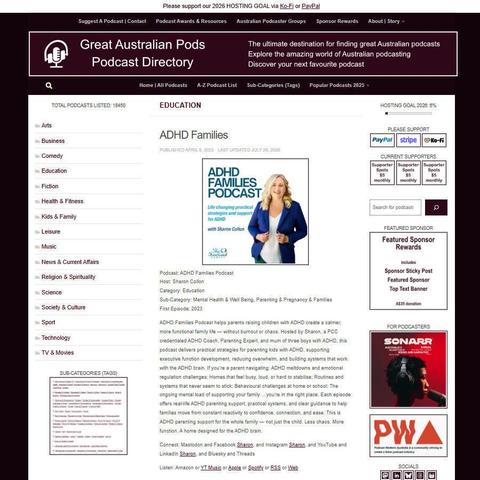 ADHD Families Podcast   
Screenshot of the podcast listing on the Great Australian Pods website
