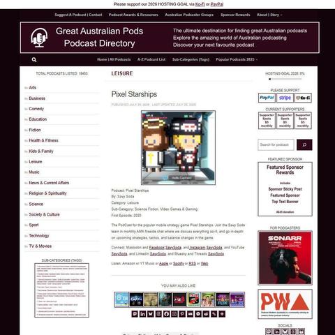 Pixel Starships   
Screenshot of the podcast listing on the Great Australian Pods website