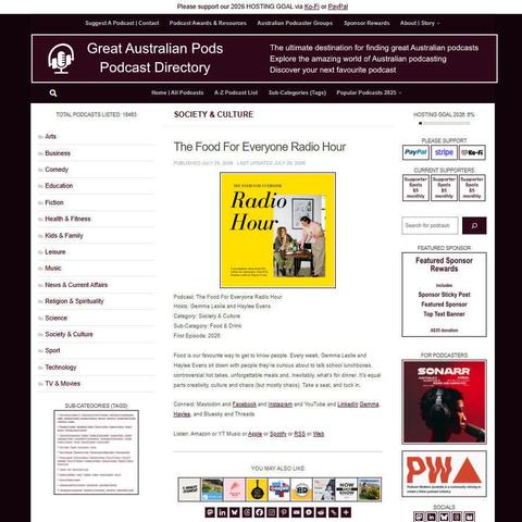 The Food For Everyone Radio Hour    
Screenshot of the podcast listing on the Great Australian Pods website