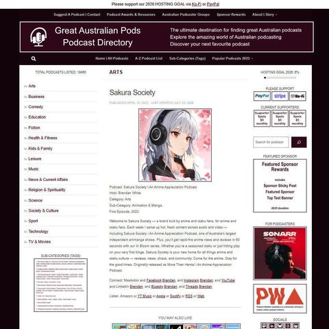 Sakura Society | An Anime Appreciation Podcast   
Screenshot of the podcast listing on the Great Australian Pods website