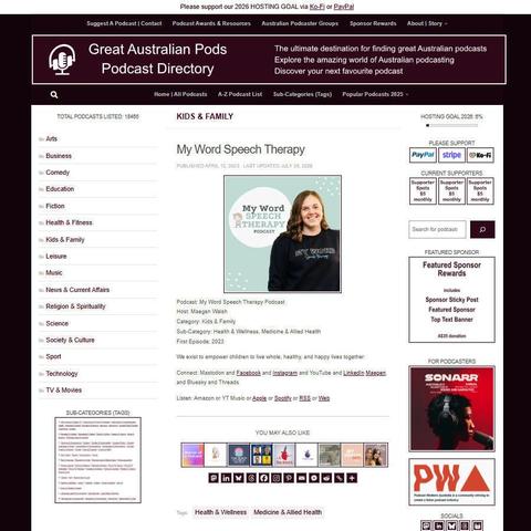 My Word Speech Therapy   
Screenshot of the podcast listing on the Great Australian Pods website