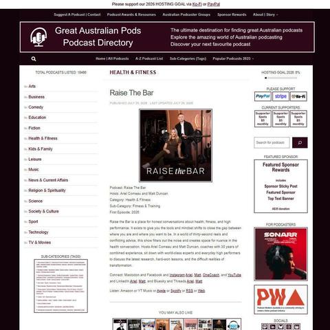 Raise The Bar   
Screenshot of the podcast listing on the Great Australian Pods website