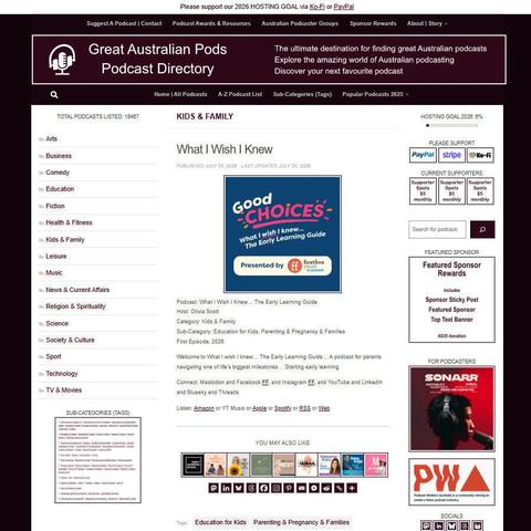 What I Wish I Knew... The Early Learning Guide   
Screenshot of the podcast listing on the Great Australian Pods website
