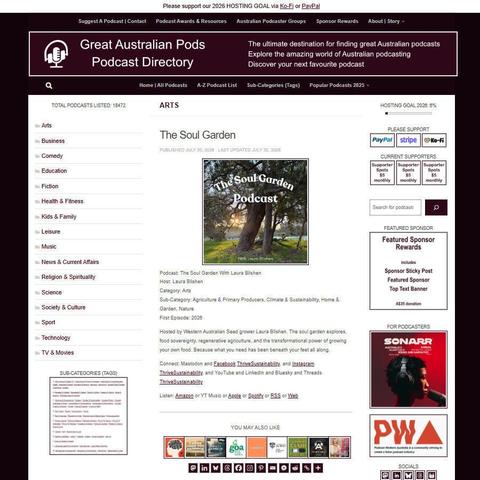 The Soul Garden With Laura Blishen   
Screenshot of the podcast listing on the Great Australian Pods website