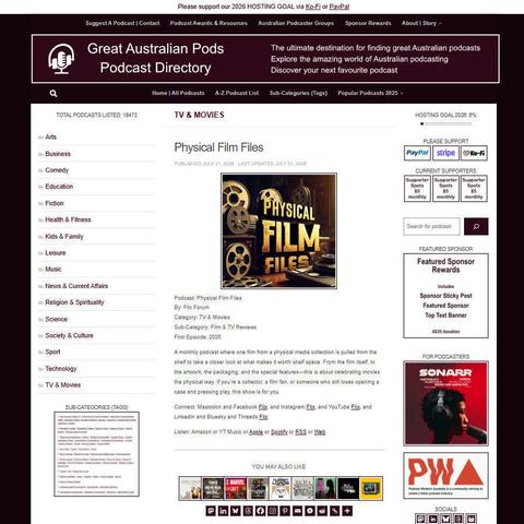 Physical Film Files   
Screenshot of the podcast listing on the Great Australian Pods website