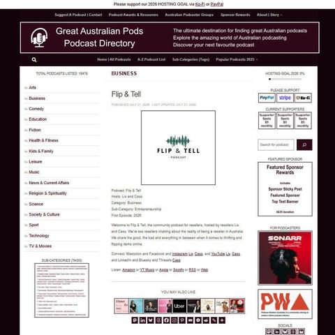 Flip & Tell   
Screenshot of the podcast listing on the Great Australian Pods website