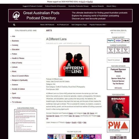 A Different Lens   
Screenshot of the podcast listing on the Great Australian Pods website