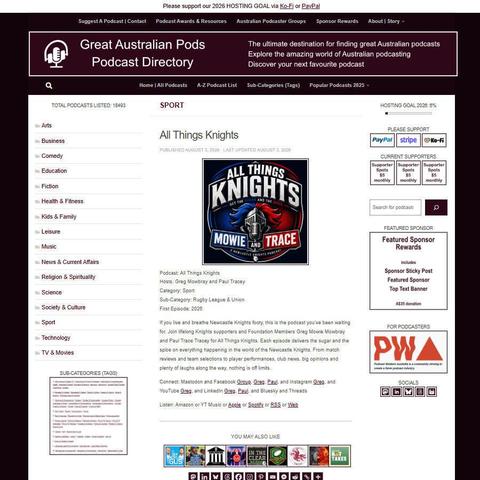 All Things Knights   
Screenshot of the podcast listing on the Great Australian Pods website