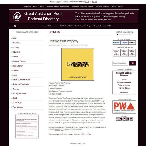 Passive With Property   
Screenshot of the podcast listing on the Great Australian Pods website