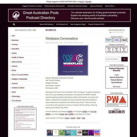Workplace Conversations Podcast
Screenshot of the podcast listing on the Great Australian Pods website
