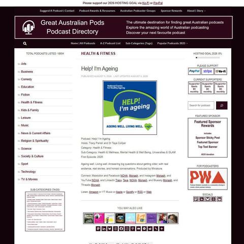 Help! I'm Ageing
Screenshot of the podcast listing on the Great Australian Pods website