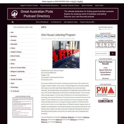 Arts House Listening Program   
Screenshot of the podcast listing on the Great Australian Pods website