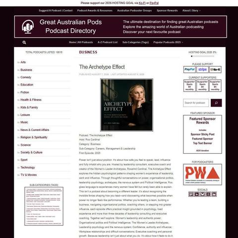 The Archetype Effect   
Screenshot of the podcast listing on the Great Australian Pods website