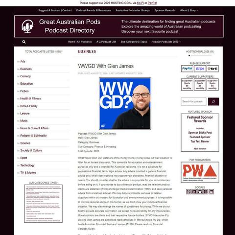 WWGD With Glen James   
Screenshot of the podcast listing on the Great Australian Pods website
