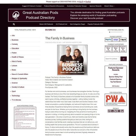 The Family In Business Podcast   
Screenshot of the podcast listing on the Great Australian Pods website
