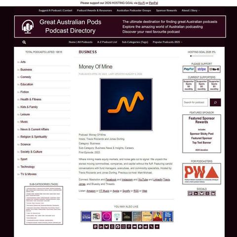 Money Of Mine
Screenshot of the podcast listing on the Great Australian Pods website