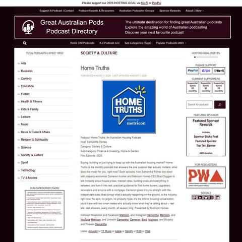 Home Truths: An Australian Housing Podcast   
Screenshot of the podcast listing on the Great Australian Pods website