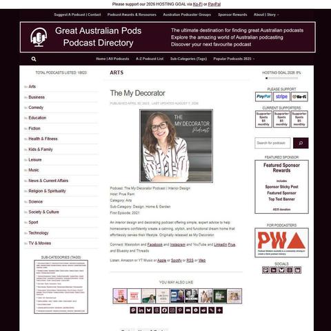 The My Decorator Podcast | Interior Design   
Screenshot of the podcast listing on the Great Australian Pods website