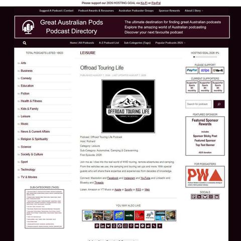 Offroad Touring Life Podcast   
Screenshot of the podcast listing on the Great Australian Pods website