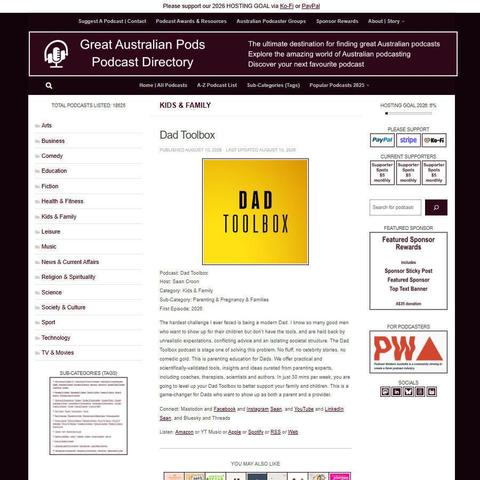 Dad Toolbox  
Screenshot of the podcast listing on the Great Australian Pods website