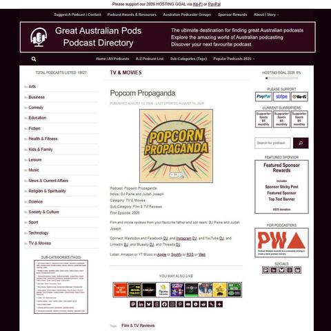 Popcorn Propaganda   
Screenshot of the podcast listing on the Great Australian Pods website