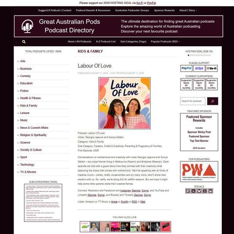 Labour Of Love
Screenshot of the podcast listing on the Great Australian Pods website