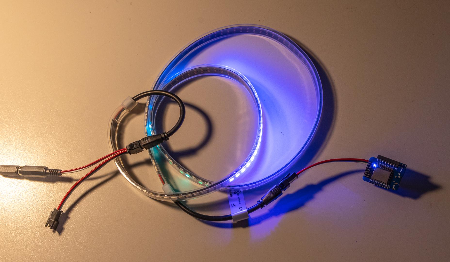 Microcontroller and partially illuminated LED strip