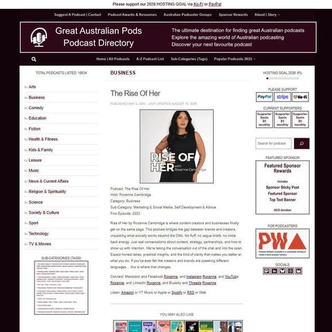 The Rise Of Her   
Screenshot of the podcast listing on the Great Australian Pods website